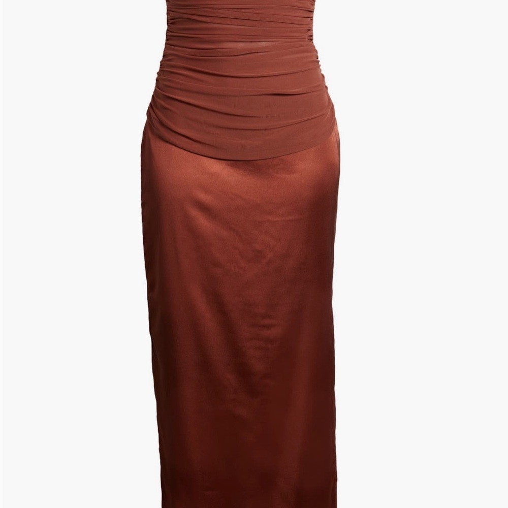 Elegant Brown Ruched Maxi Dress